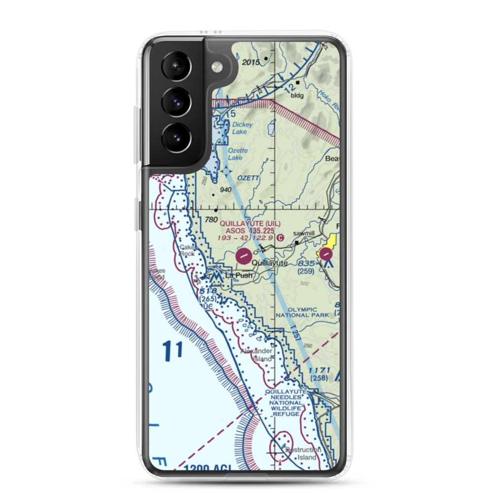 Quillayute Airport (UIL) VFR Sectional Samsung Case Samsung Galaxy S21 Plus model shown