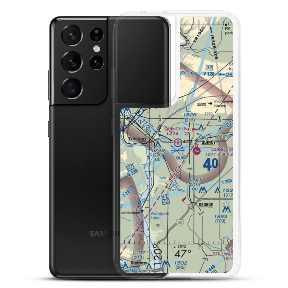Quincy Flying Service Airport (WA74) VFR Sectional Samsung Case Samsung Galaxy S21 Ultra model shown