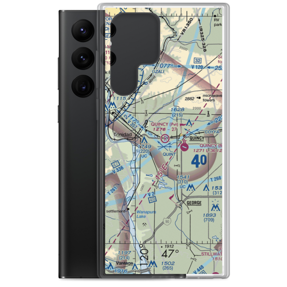 Quincy Flying Service Airport (WA74) VFR Sectional Samsung Case Samsung Galaxy S22 Ultra model shown