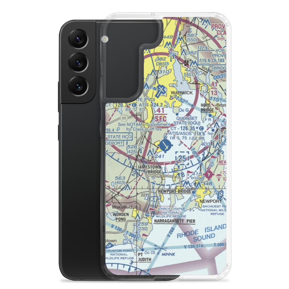Quonset State Airport (OQU) VFR Sectional Samsung Case Samsung Galaxy S22 Plus model shown