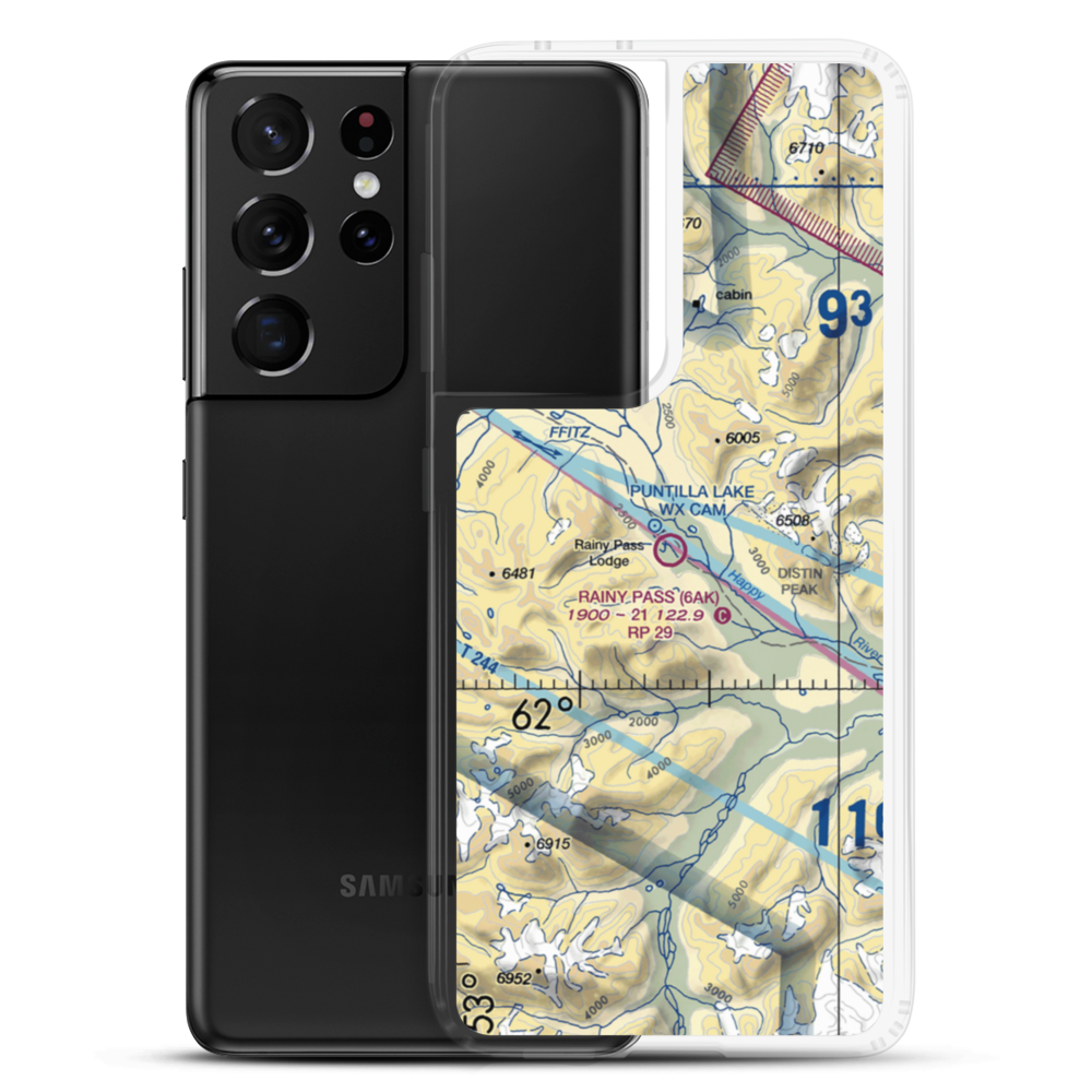 Rainy Pass Lodge Airport (6AK) VFR Sectional Samsung Case Samsung Galaxy S21 Ultra model shown
