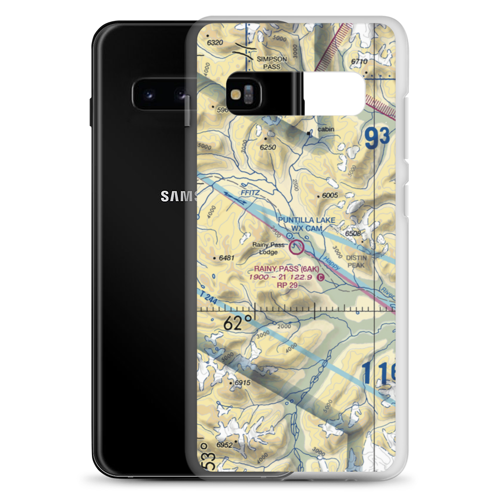 Rainy Pass Lodge Airport (6AK) VFR Sectional Samsung Case Samsung Galaxy S10+ model shown