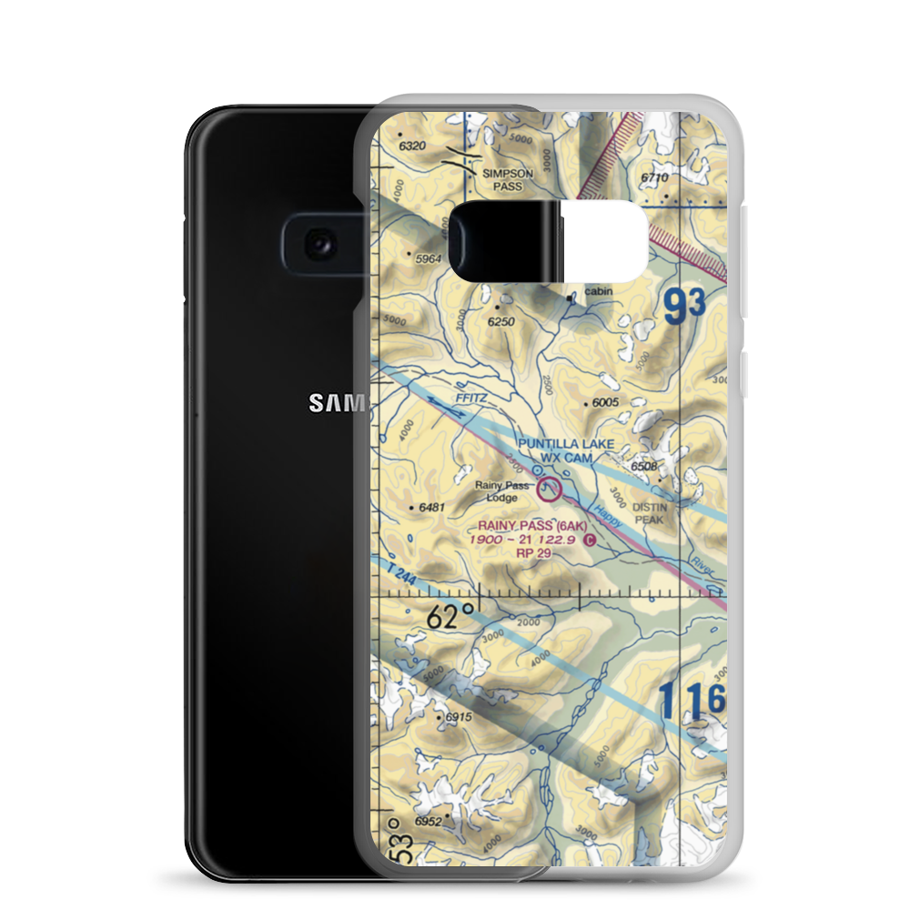 Rainy Pass Lodge Airport (6AK) VFR Sectional Samsung Case Samsung Galaxy S10e model shown