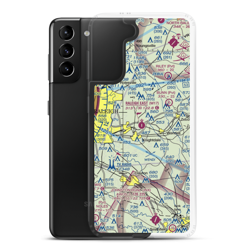 Raleigh East Airport (9NC0) VFR Sectional Samsung Case Samsung Galaxy S21 Plus model shown
