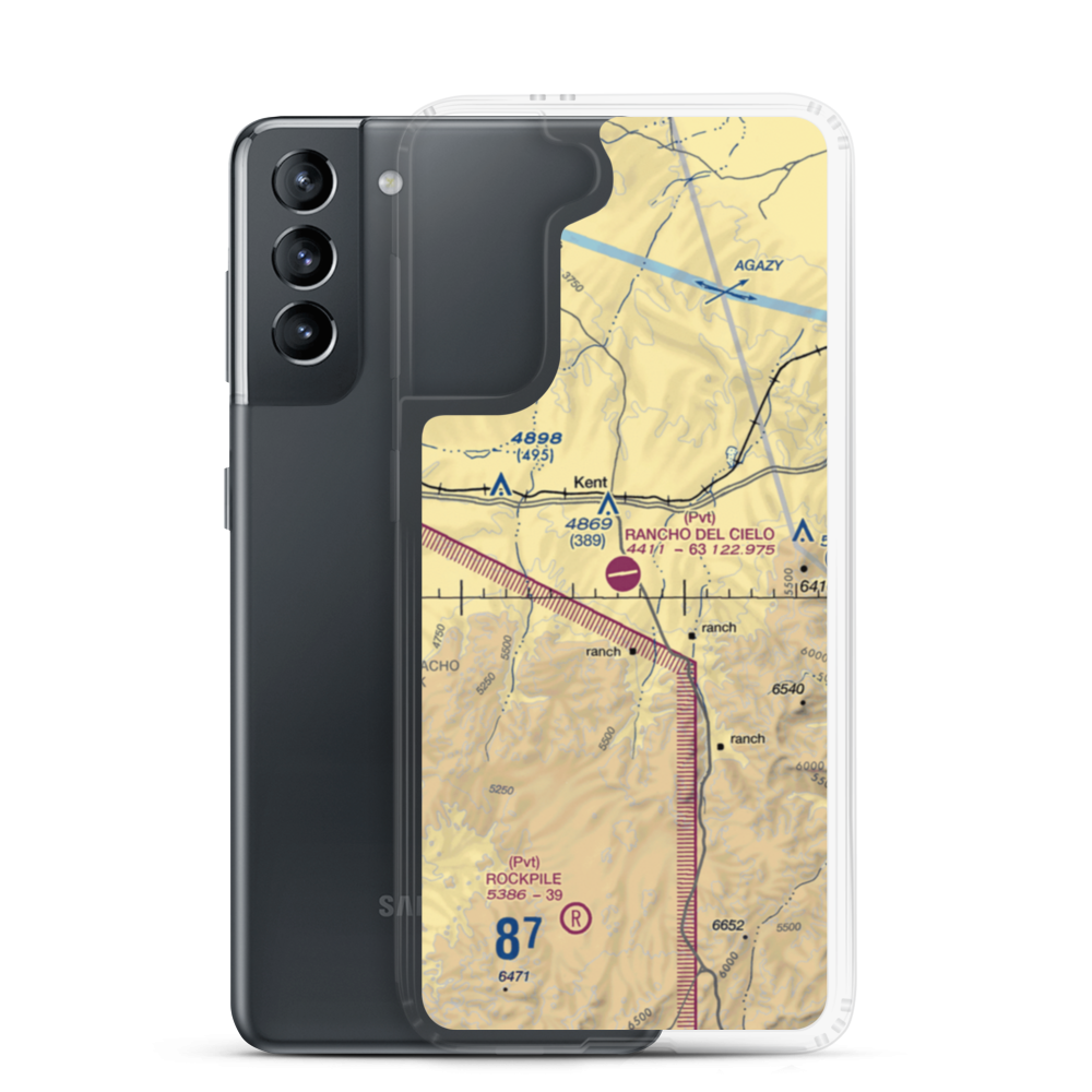 Rancho Del Cielo Airport (XS44) VFR Sectional Samsung Case Samsung Galaxy S21 model shown