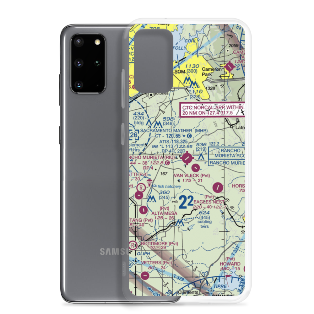 Rancho Murieta Airport (RIU) VFR Sectional Samsung Case Samsung Galaxy S20 Plus model shown