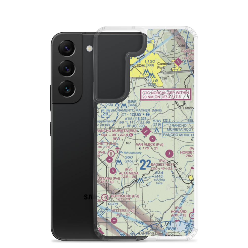 Rancho Murieta Airport (RIU) VFR Sectional Samsung Case Samsung Galaxy S22 model shown