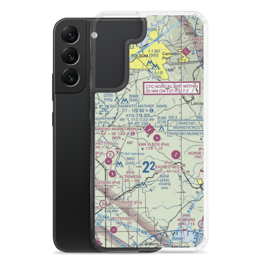Rancho Murieta Airport (RIU) VFR Sectional Samsung Case Samsung Galaxy S22 Plus model shown
