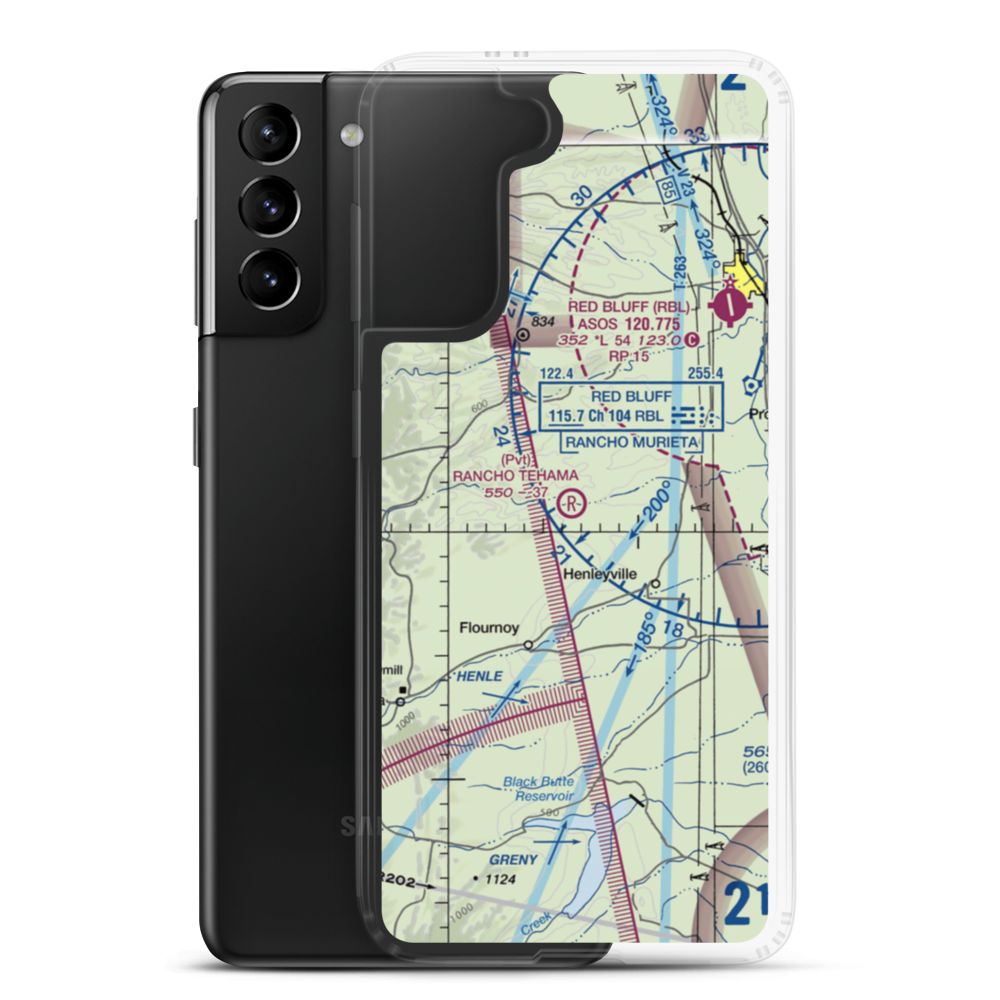 Rancho Tehama Airport (49CN) VFR Sectional Samsung Case Samsung Galaxy S21 Plus model shown