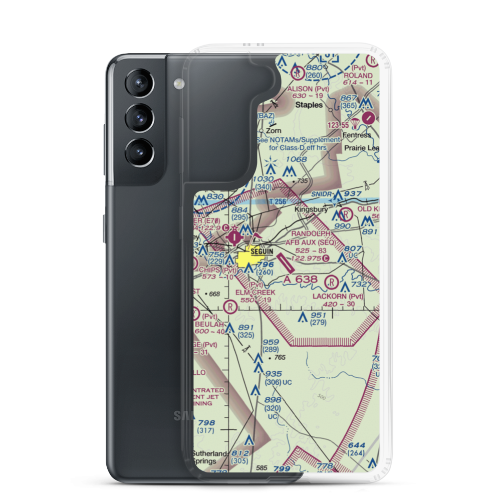 Randolph Air Force Base Auxiliary Airport (SEQ) VFR Sectional Samsung Case Samsung Galaxy S21 model shown