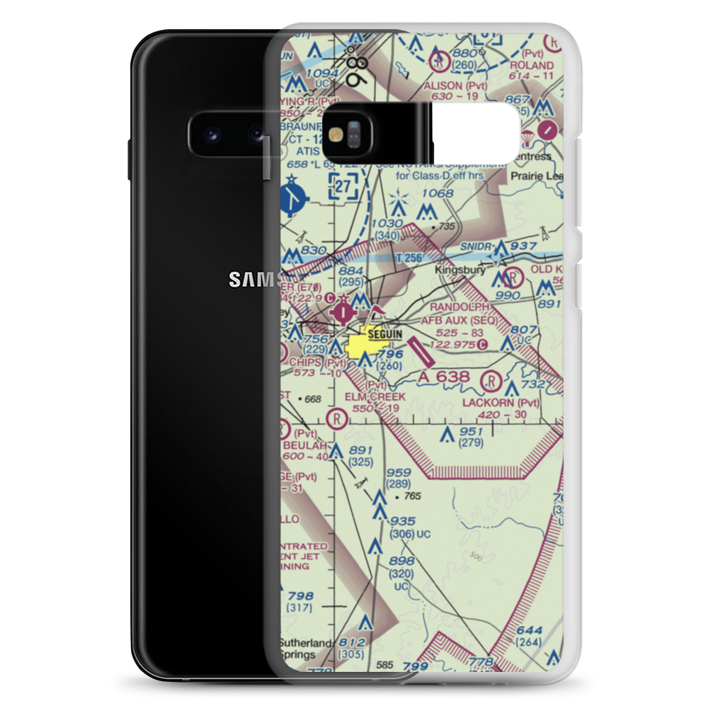 Randolph Air Force Base Auxiliary Airport (SEQ) VFR Sectional Samsung Case Samsung Galaxy S10+ model shown