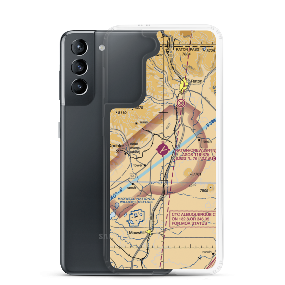 Raton Municipal-Crews Field (RTN) VFR Sectional Samsung Case Samsung Galaxy S21 model shown