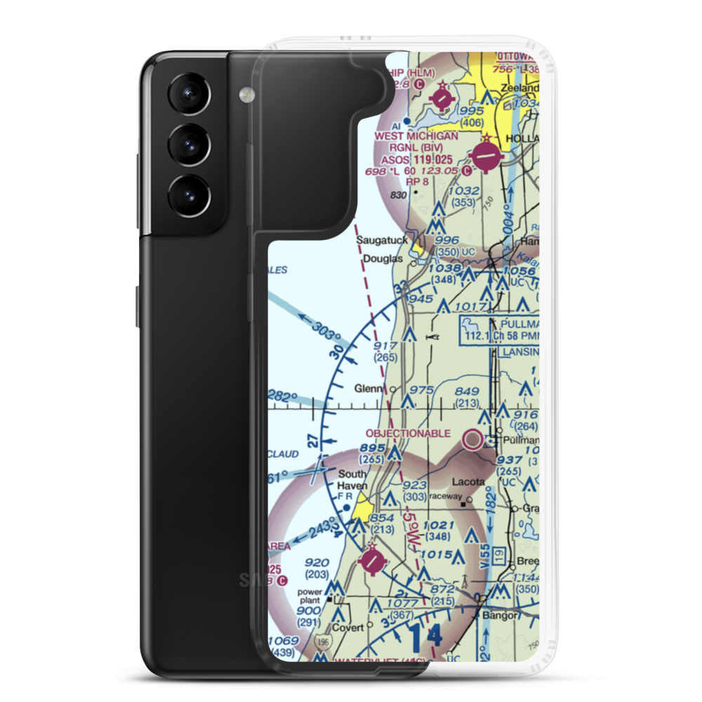 Reading Airport (MI76) VFR Sectional Samsung Case Samsung Galaxy S21 Plus model shown