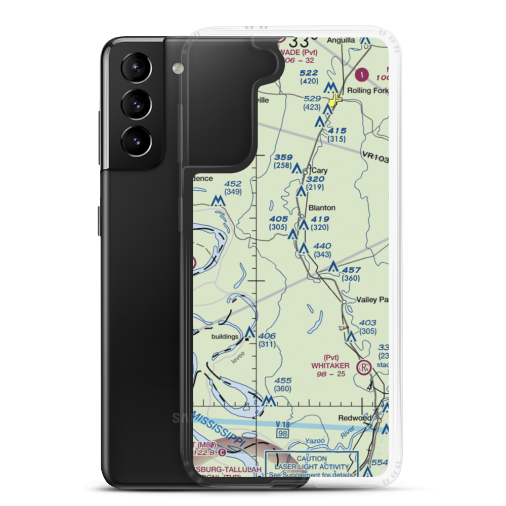 Reality Plantation Airport (MS34) VFR Sectional Samsung Case Samsung Galaxy S21 Plus model shown