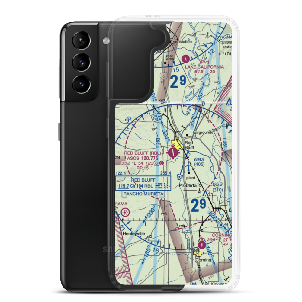 Red Bluff Municipal Airport (RBL) VFR Sectional Samsung Case Samsung Galaxy S21 Plus model shown