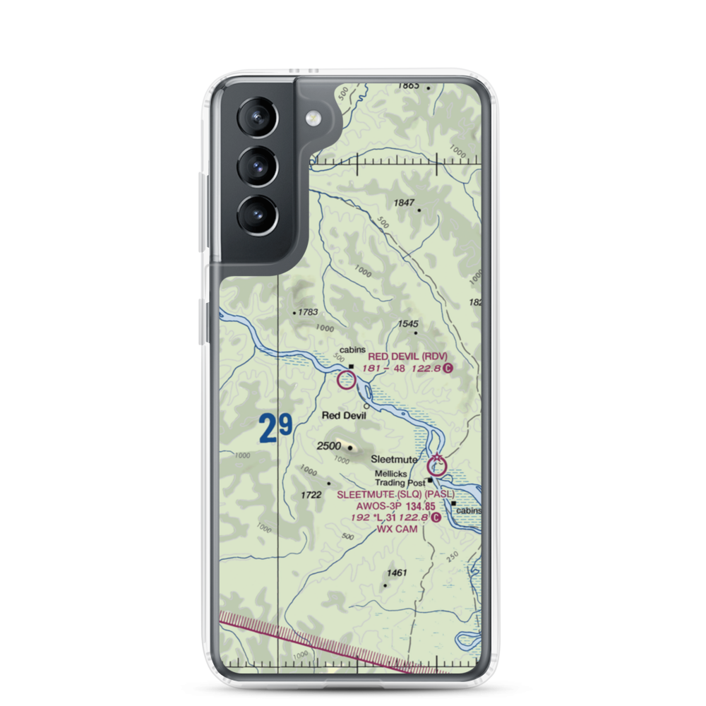 Red Devil Airport (RDV) VFR Sectional Samsung Case Samsung Galaxy S21 model shown