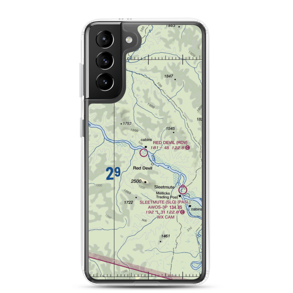 Red Devil Airport (RDV) VFR Sectional Samsung Case Samsung Galaxy S21 Plus model shown