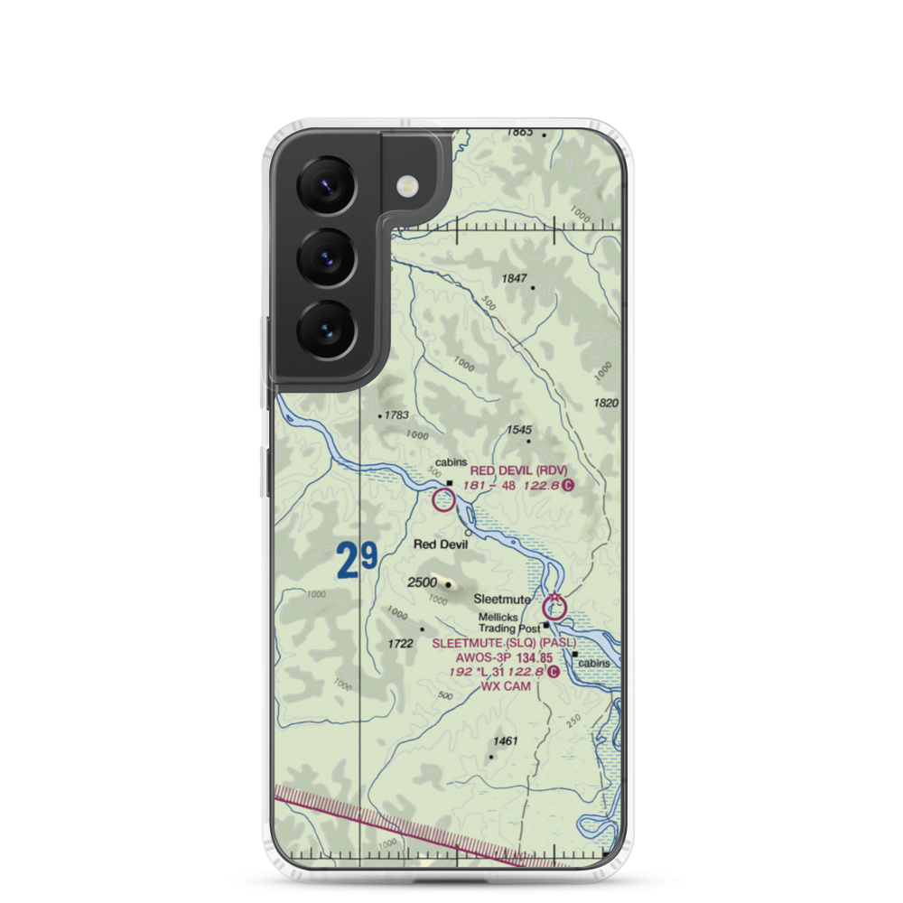 Red Devil Airport (RDV) VFR Sectional Samsung Case Samsung Galaxy S22 model shown