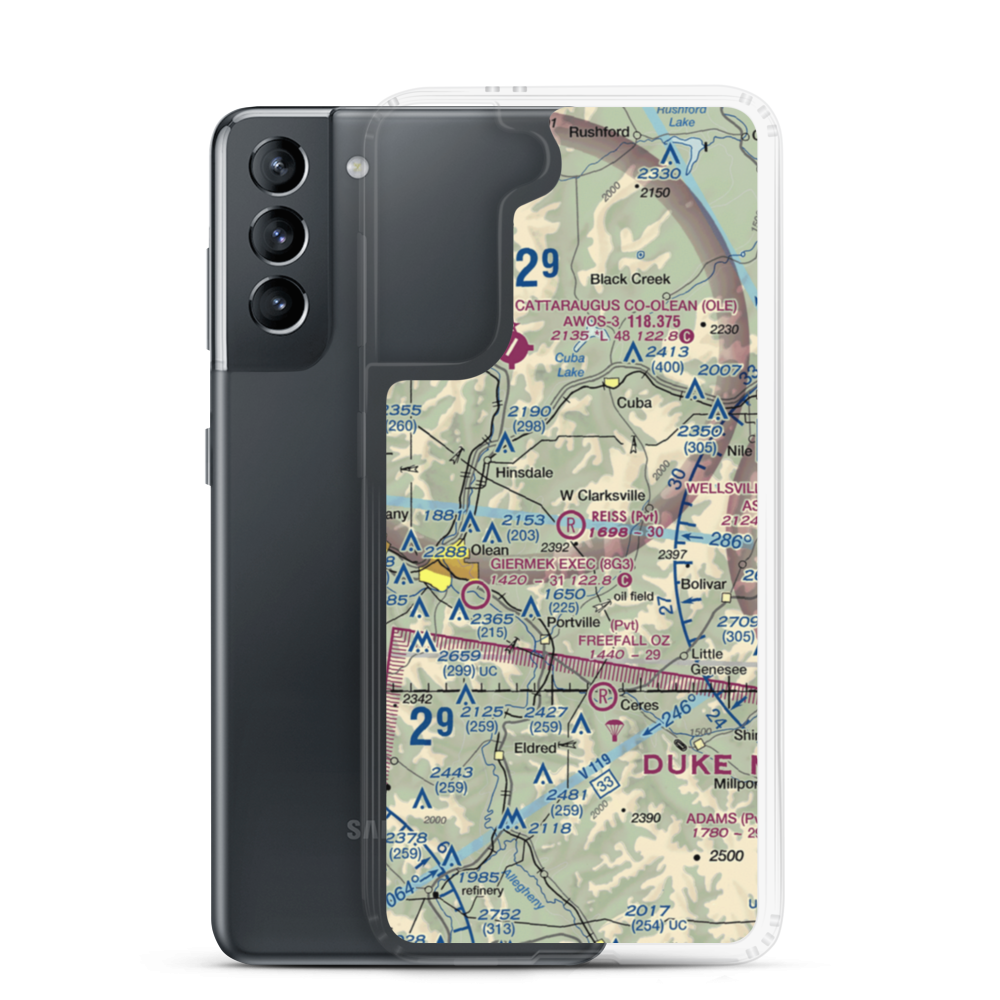 Reiss Game Farm Airport (75NY) VFR Sectional Samsung Case Samsung Galaxy S21 model shown