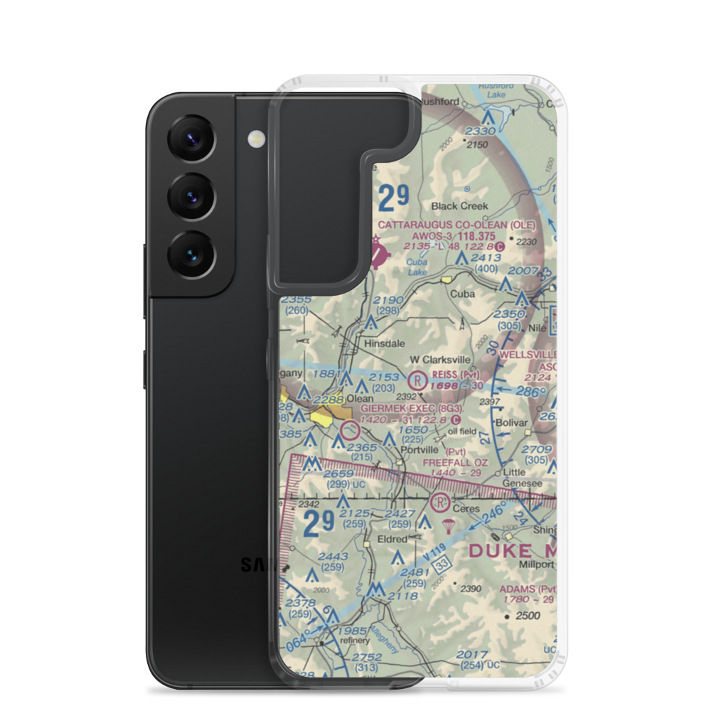 Reiss Game Farm Airport (75NY) VFR Sectional Samsung Case Samsung Galaxy S22 model shown