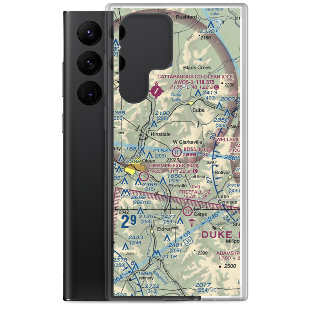 Reiss Game Farm Airport (75NY) VFR Sectional Samsung Case Samsung Galaxy S22 Ultra model shown