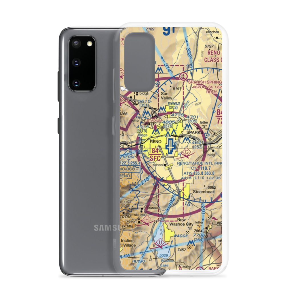 Reno Tahoe International Airport (RNO) VFR Sectional Samsung Case Samsung Galaxy S20 model shown