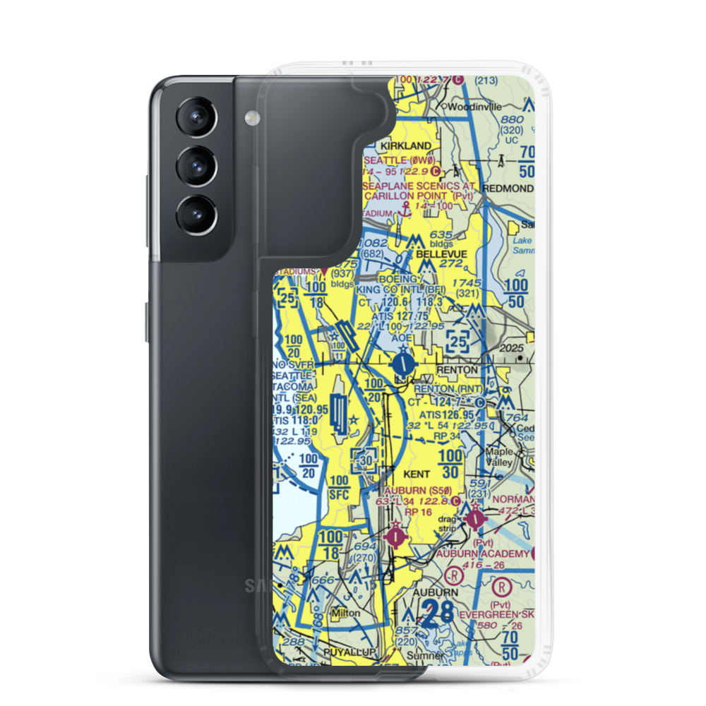 Renton Municipal Airport (RNT) VFR Sectional Samsung Case Samsung Galaxy S21 model shown