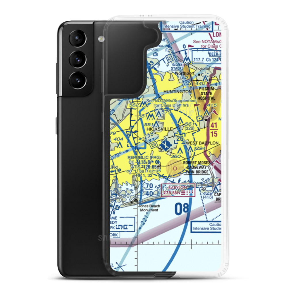 Republic Airport (FRG) VFR Sectional Samsung Case Samsung Galaxy S21 Plus model shown