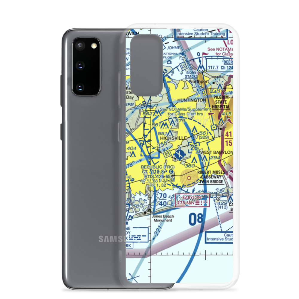 Republic Airport (FRG) VFR Sectional Samsung Case Samsung Galaxy S20 model shown