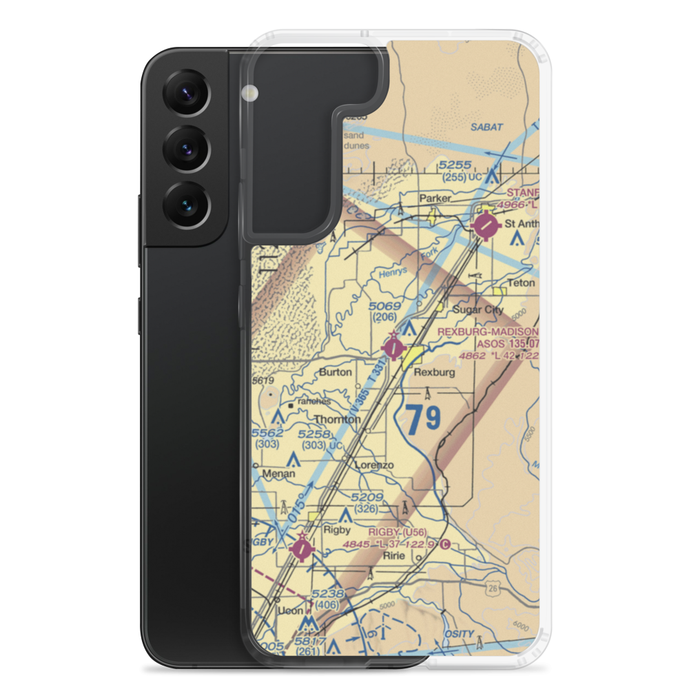 Rexburg Madison County Airport (RXE) VFR Sectional Samsung Case Samsung Galaxy S22 Plus model shown