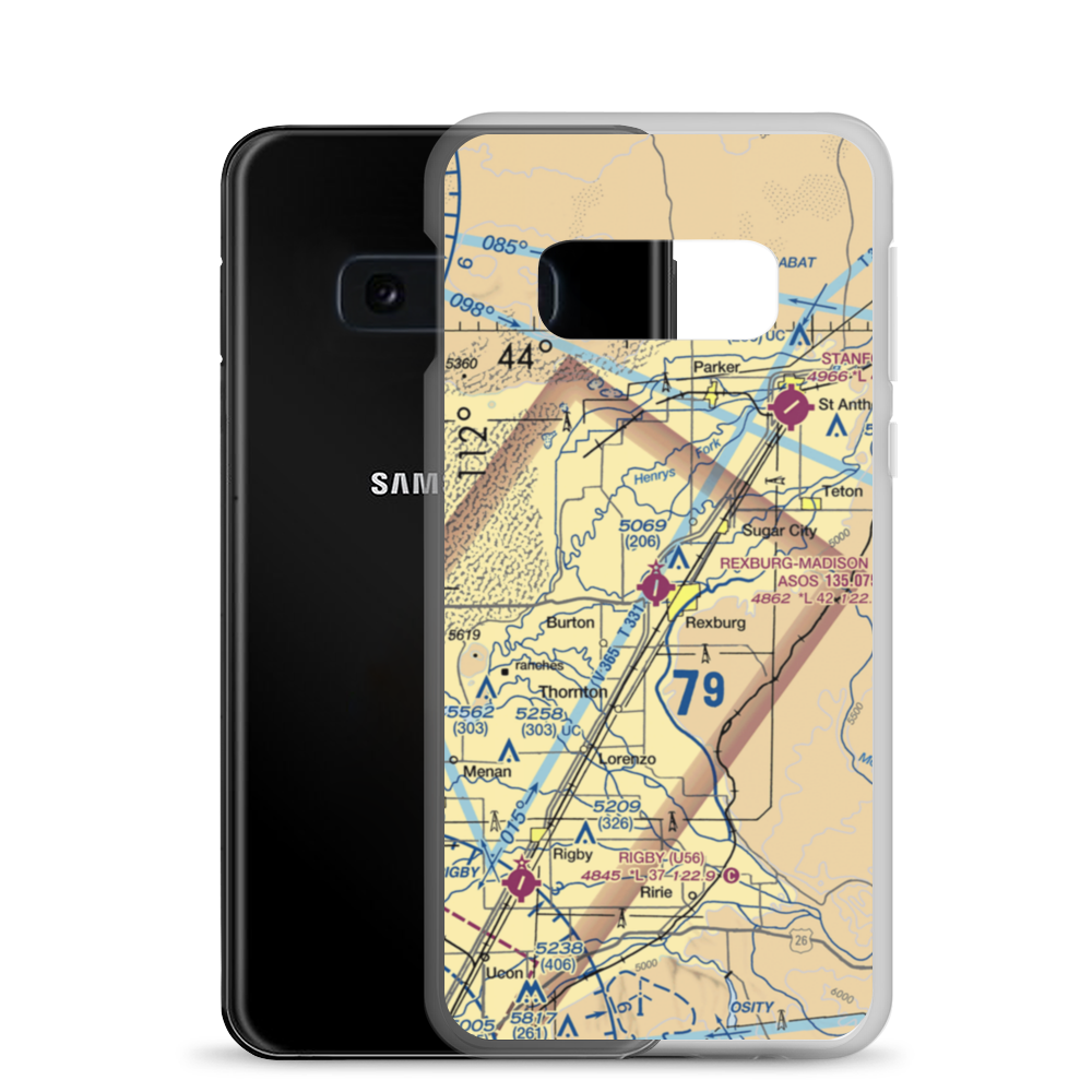 Rexburg Madison County Airport (RXE) VFR Sectional Samsung Case Samsung Galaxy S10e model shown