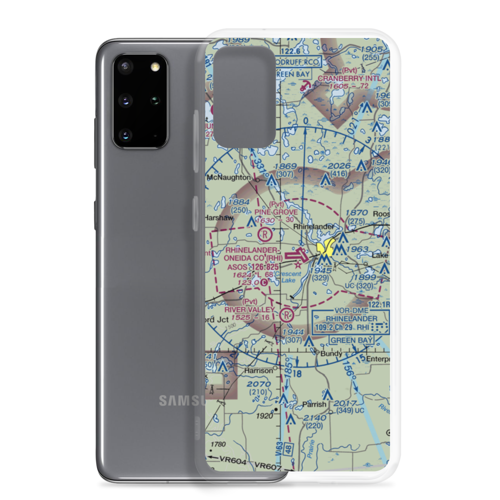 Rhinelander Oneida County Airport (RHI) VFR Sectional Samsung Case Samsung Galaxy S20 Plus model shown