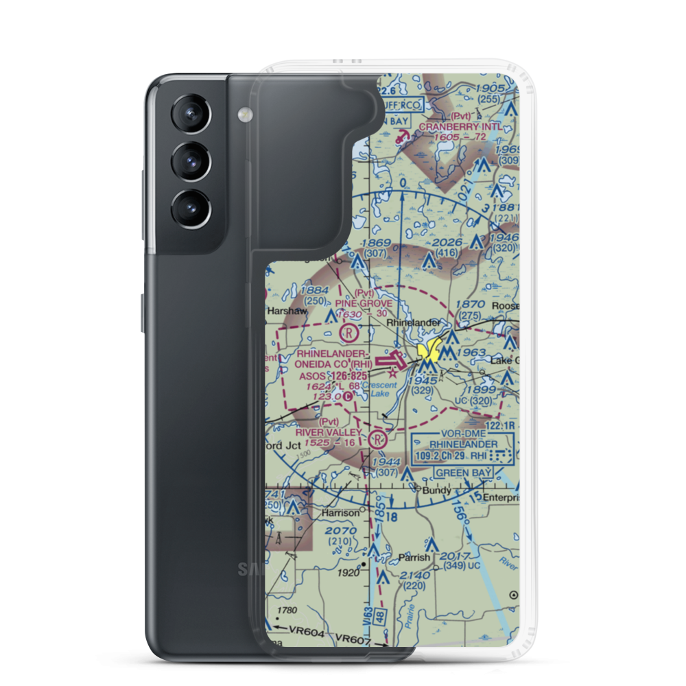Rhinelander Oneida County Airport (RHI) VFR Sectional Samsung Case Samsung Galaxy S21 model shown