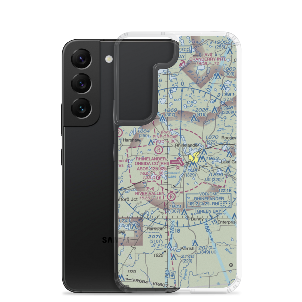 Rhinelander Oneida County Airport (RHI) VFR Sectional Samsung Case Samsung Galaxy S22 model shown
