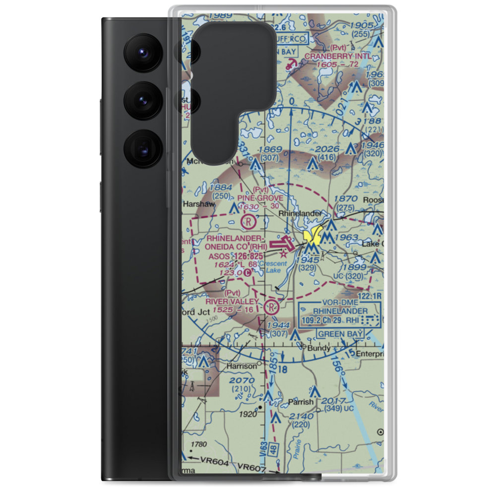 Rhinelander Oneida County Airport (RHI) VFR Sectional Samsung Case Samsung Galaxy S22 Ultra model shown