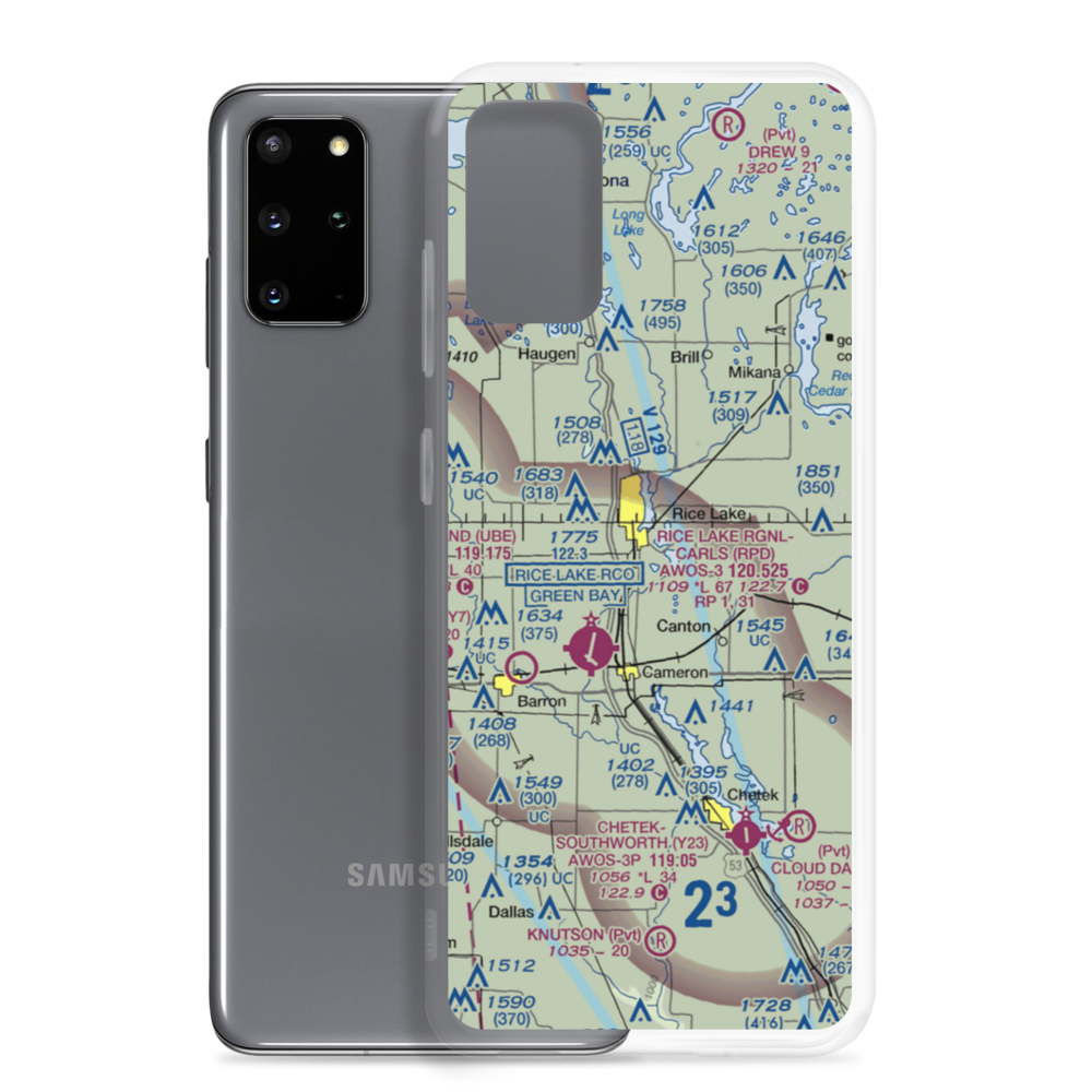 Rice Lake Airport (KRIE) VFR Sectional Samsung Case Samsung Galaxy S20 Plus model shown
