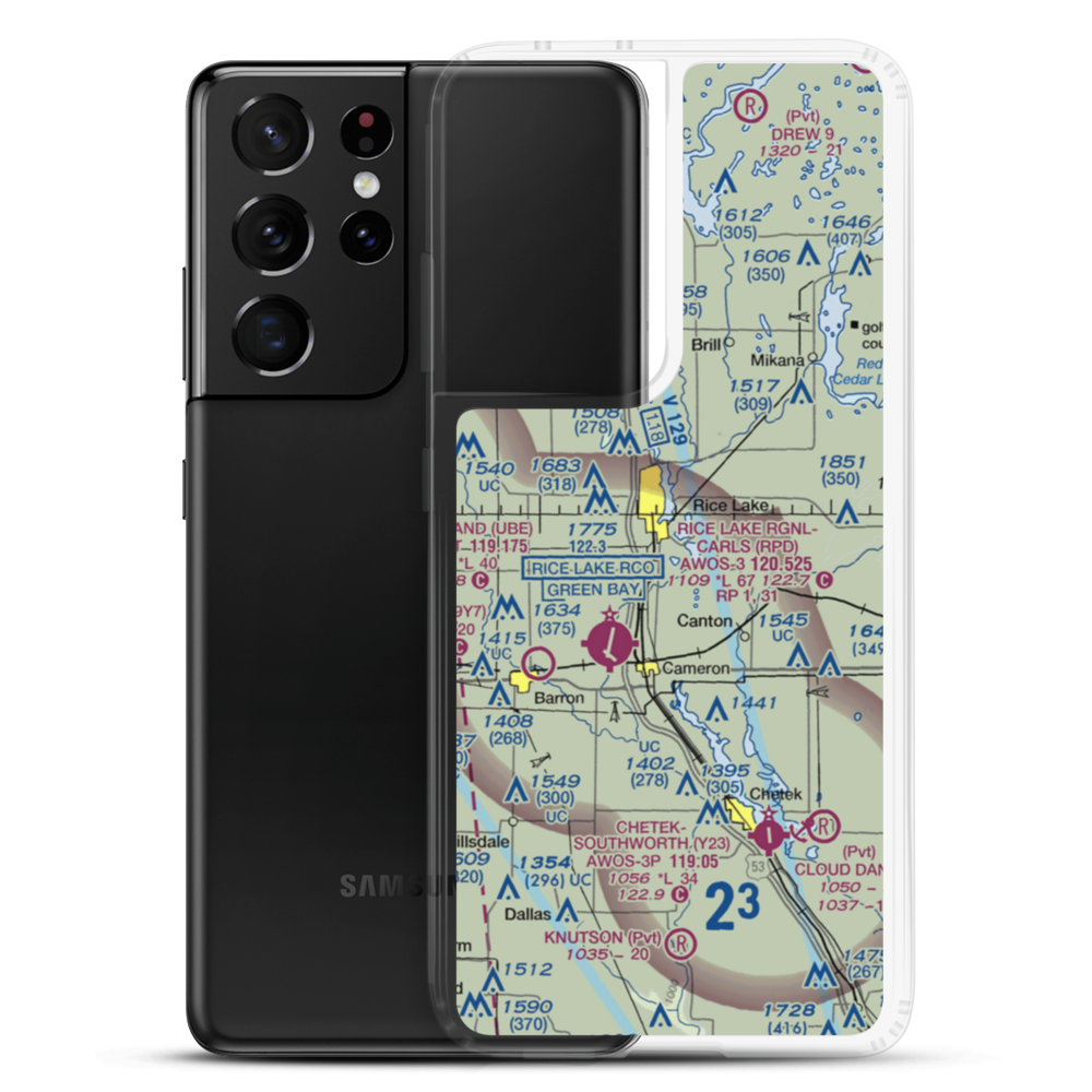 Rice Lake Airport (KRIE) VFR Sectional Samsung Case Samsung Galaxy S21 Ultra model shown