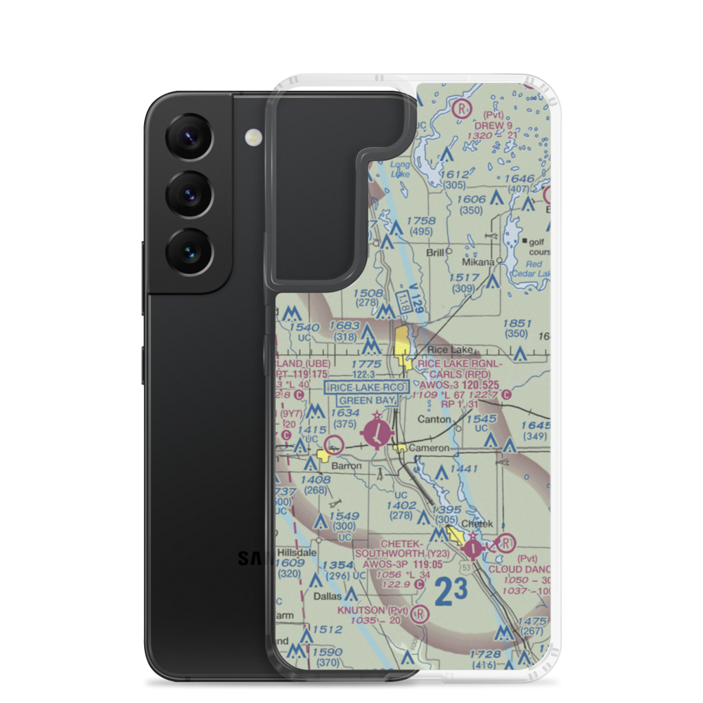 Rice Lake Airport (KRIE) VFR Sectional Samsung Case Samsung Galaxy S22 model shown