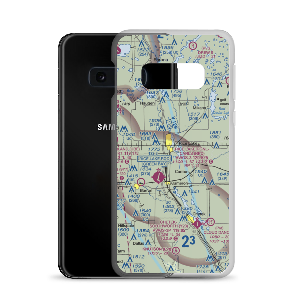 Rice Lake Airport (KRIE) VFR Sectional Samsung Case Samsung Galaxy S10e model shown