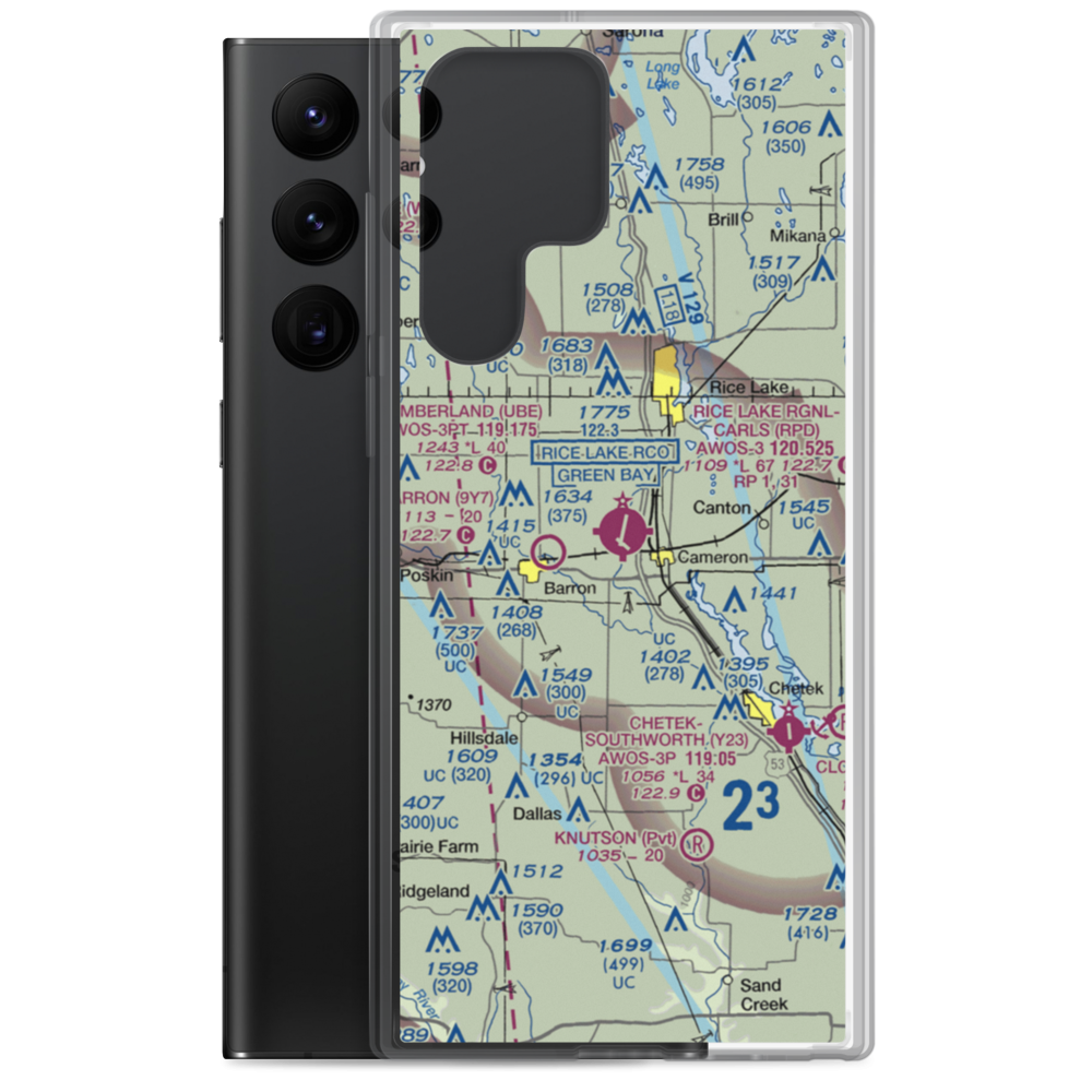 Rice Lake Regional Airport - Carl's Field (RPD) VFR Sectional Samsung Case Samsung Galaxy S22 Ultra model shown