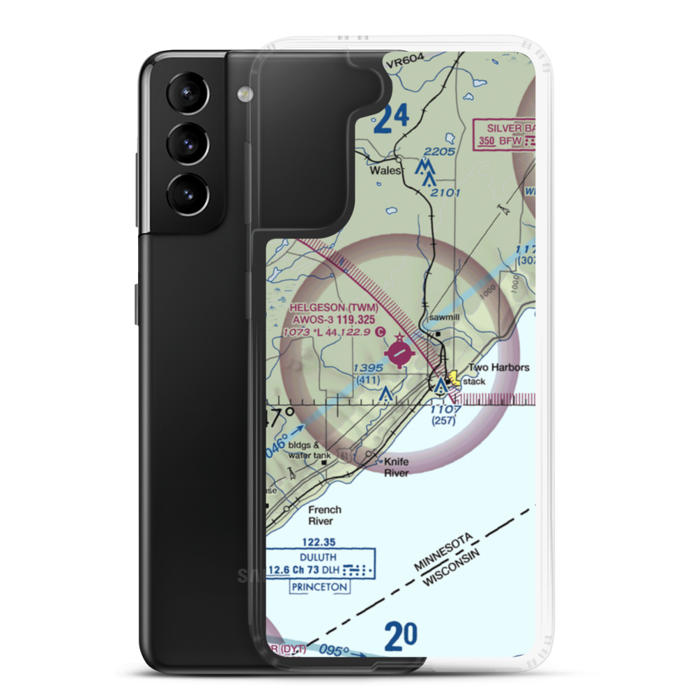 Richard B Helgeson Airport (TWM) VFR Sectional Samsung Case Samsung Galaxy S21 Plus model shown