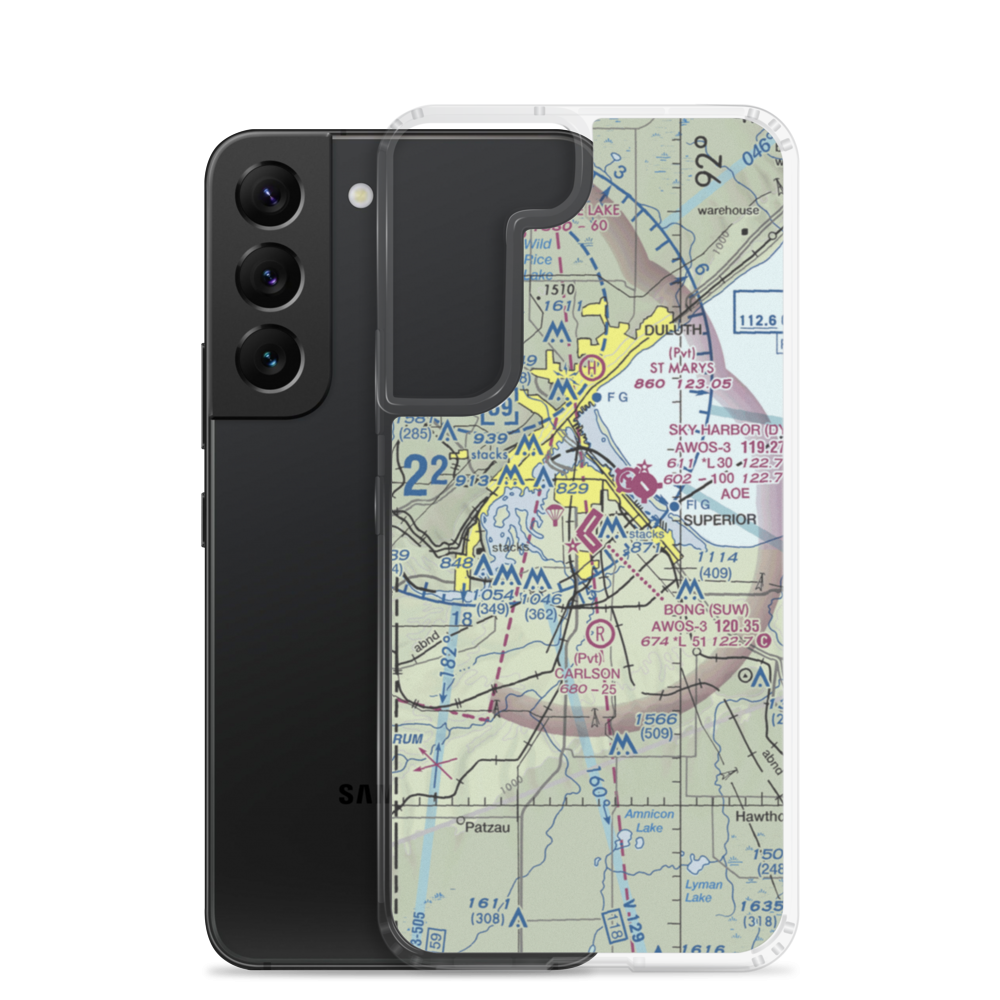 Richard I Bong Airport (SUW) VFR Sectional Samsung Case Samsung Galaxy S22 model shown