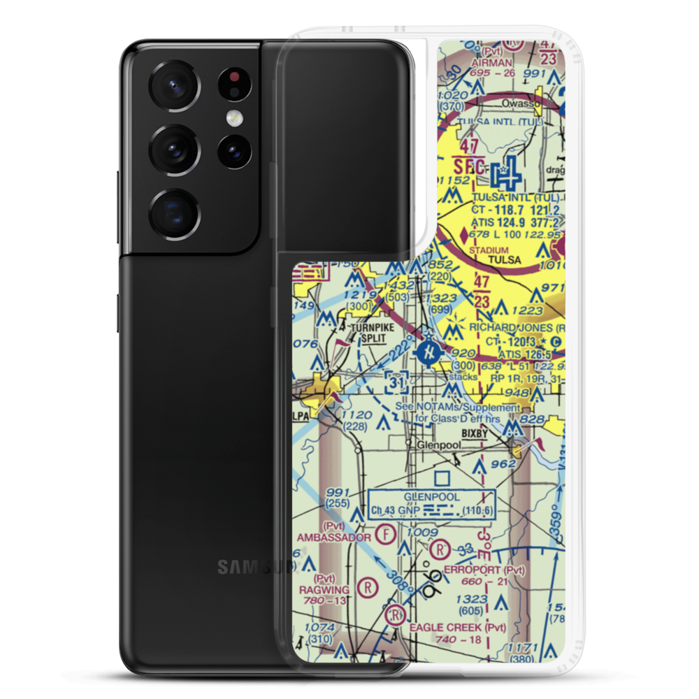 Richard Lloyd Jones Jr Airport (RVS) VFR Sectional Samsung Case Samsung Galaxy S21 Ultra model shown