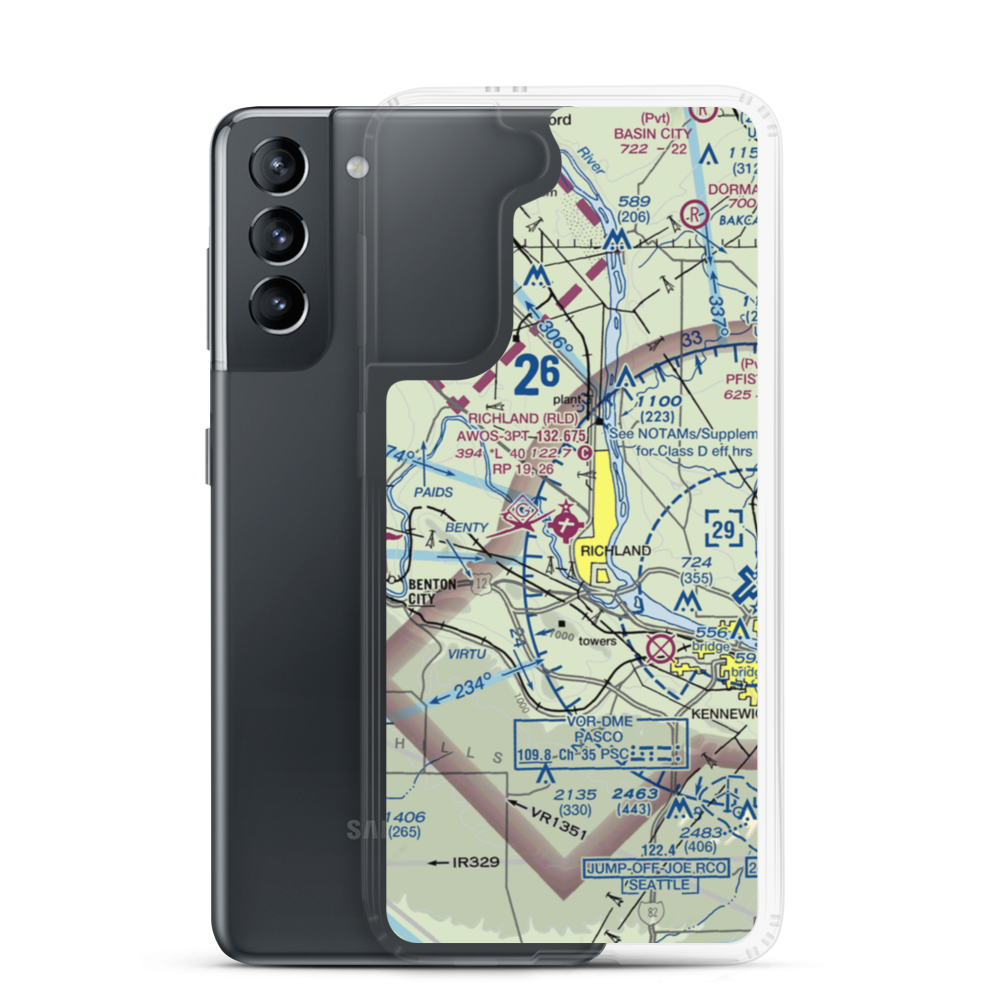 Richland Airport (RLD) VFR Sectional Samsung Case Samsung Galaxy S21 model shown
