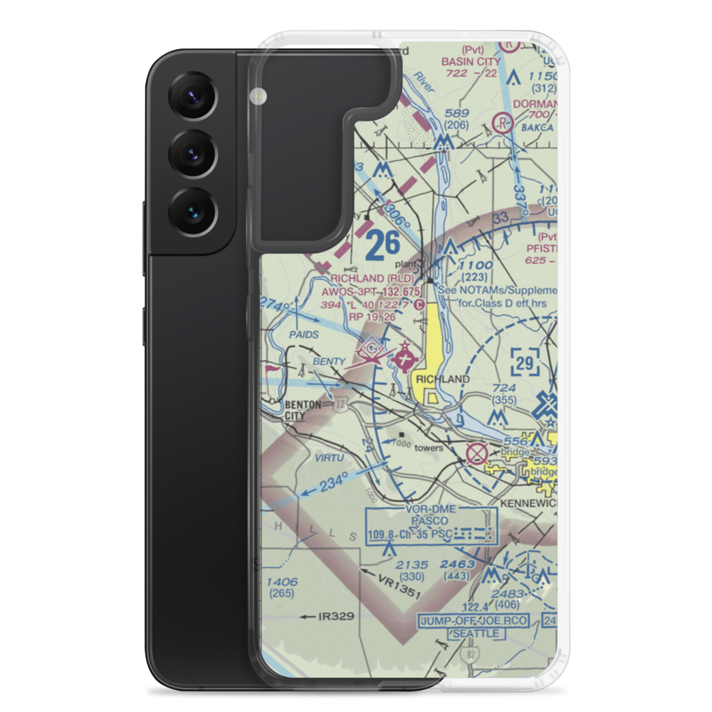 Richland Airport (RLD) VFR Sectional Samsung Case Samsung Galaxy S22 Plus model shown
