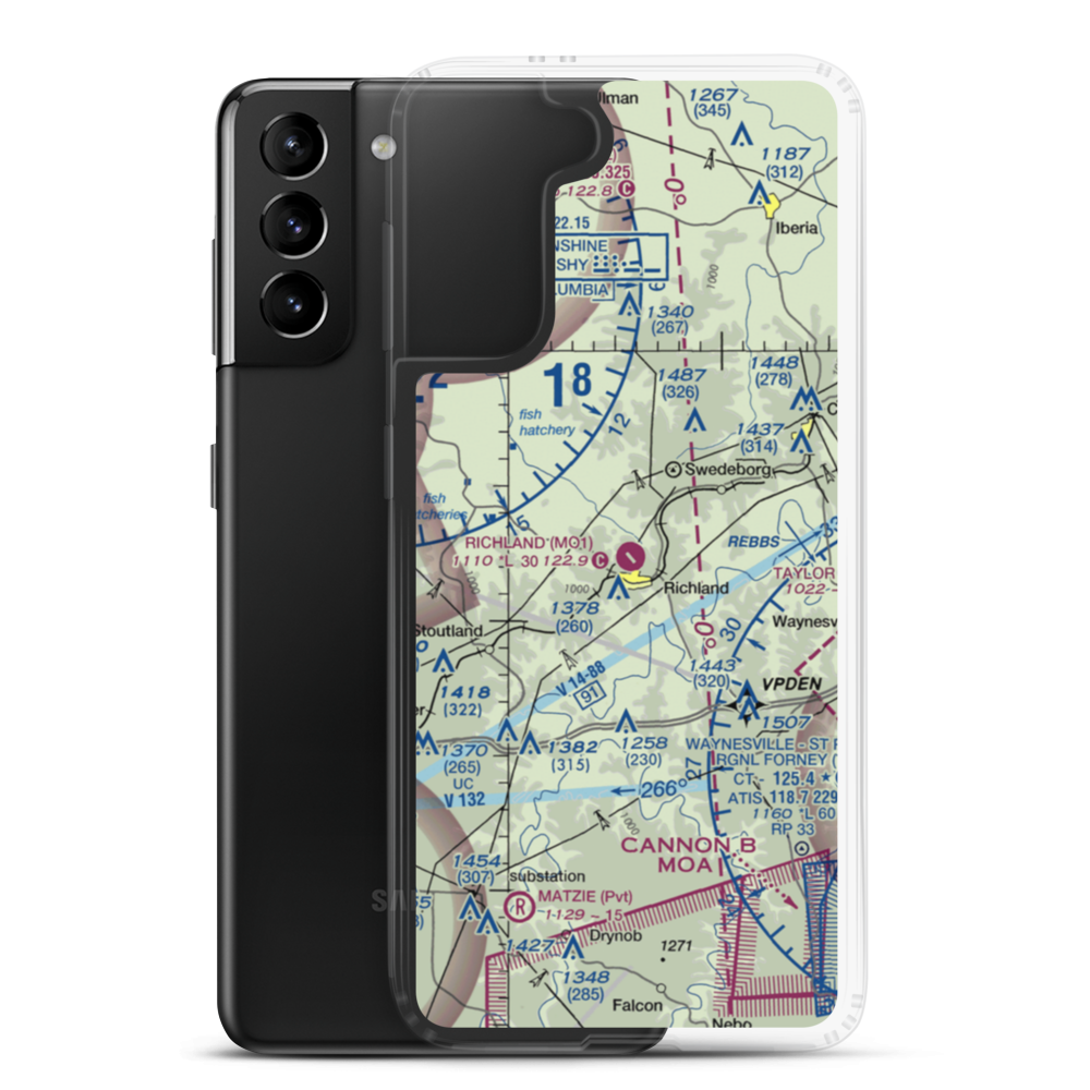 Richland Municipal Airport (MO1) VFR Sectional Samsung Case Samsung Galaxy S21 Plus model shown
