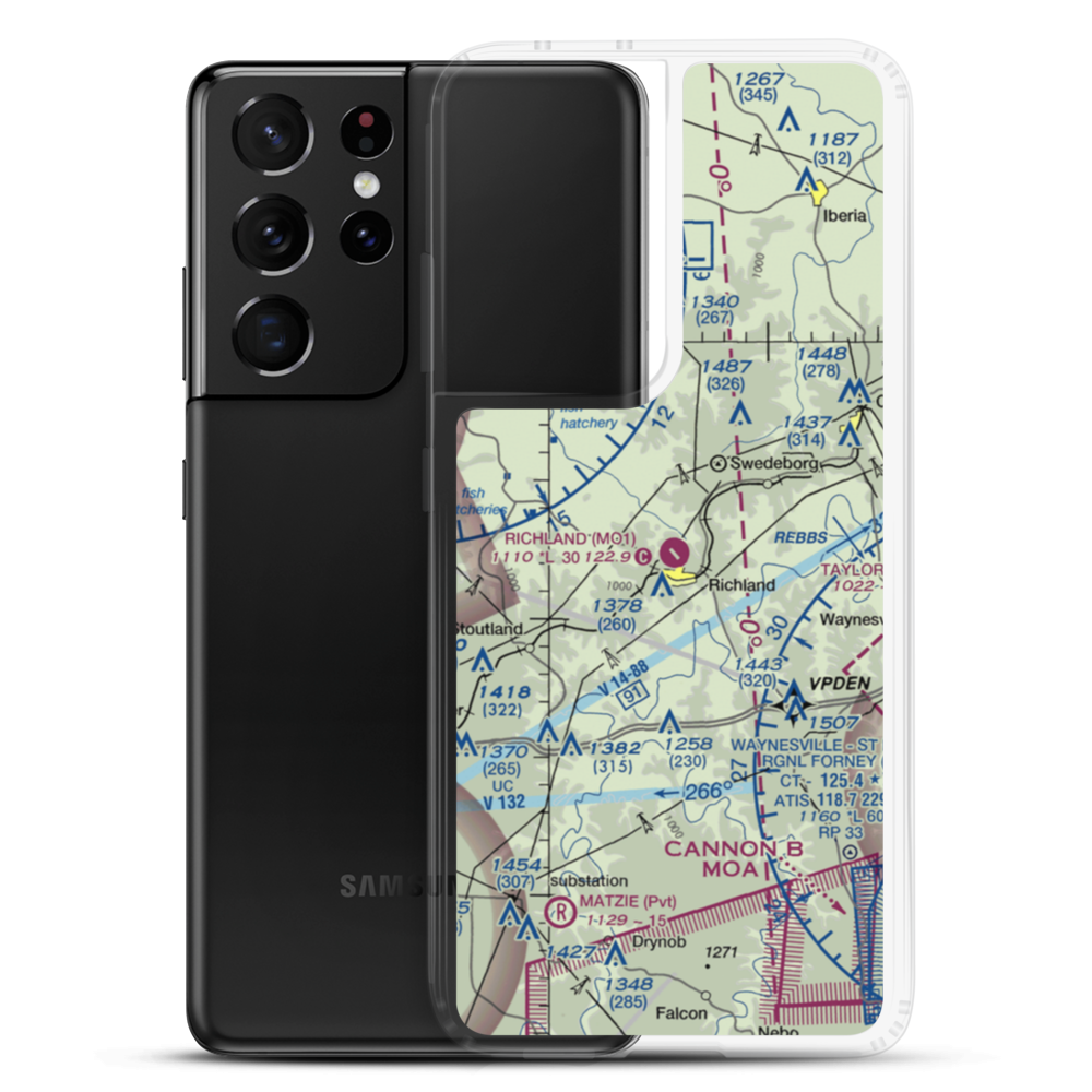 Richland Municipal Airport (MO1) VFR Sectional Samsung Case Samsung Galaxy S21 Ultra model shown