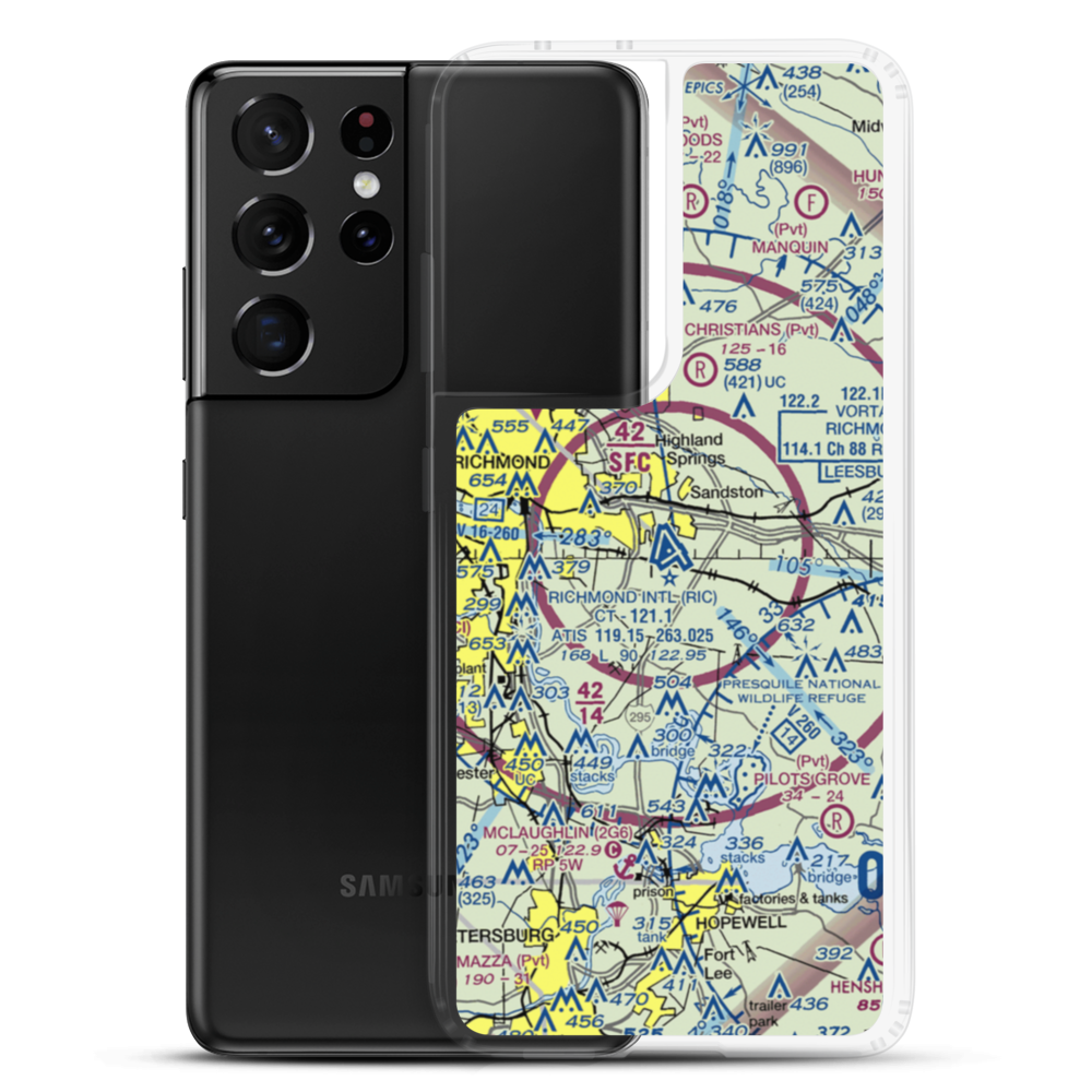 Richmond International Airport (RIC) VFR Sectional Samsung Case Samsung Galaxy S21 Ultra model shown