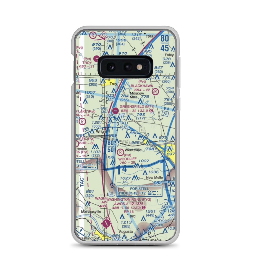 Riddle's Roost Airport (MO36) VFR Sectional Samsung Case Samsung Galaxy S10e model shown