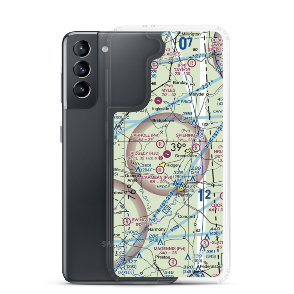 Ridgely Airpark (RJD) VFR Sectional Samsung Case Samsung Galaxy S21 model shown